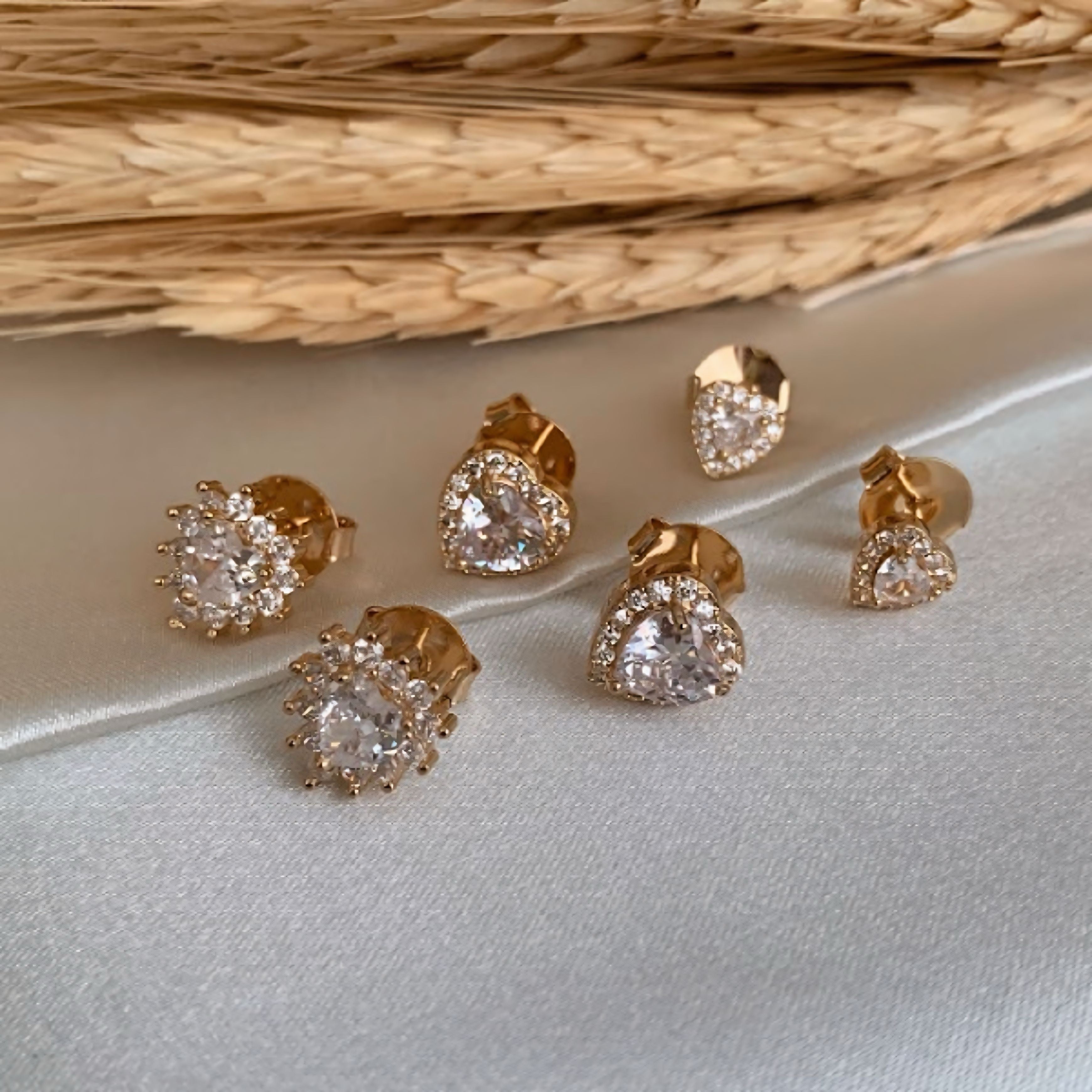 “TRIO” GOLD DIAMOND ZIRCONIA EARRING SET