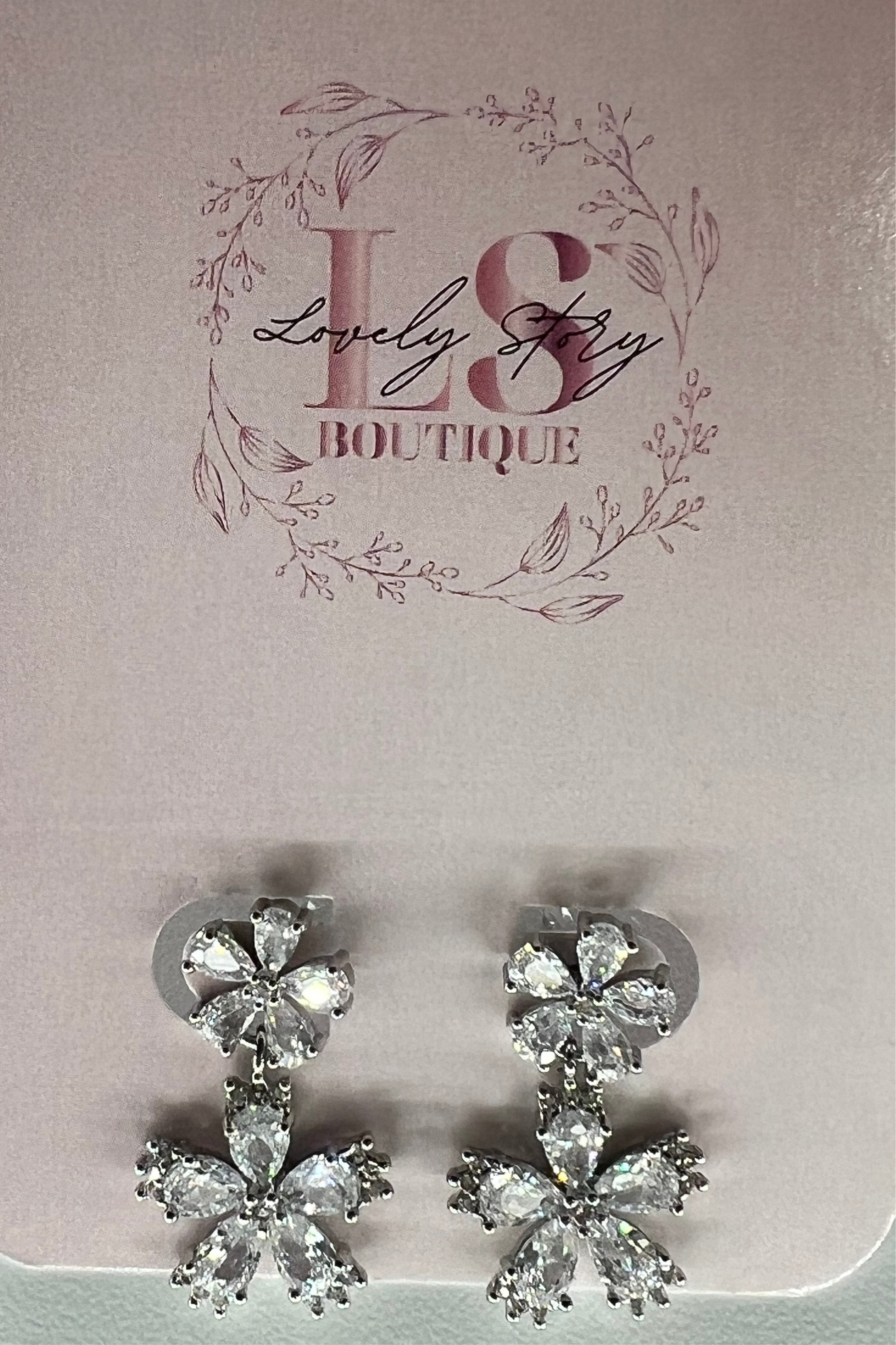 DOUBLE-DROP FLOWER EARRING W/ STONES