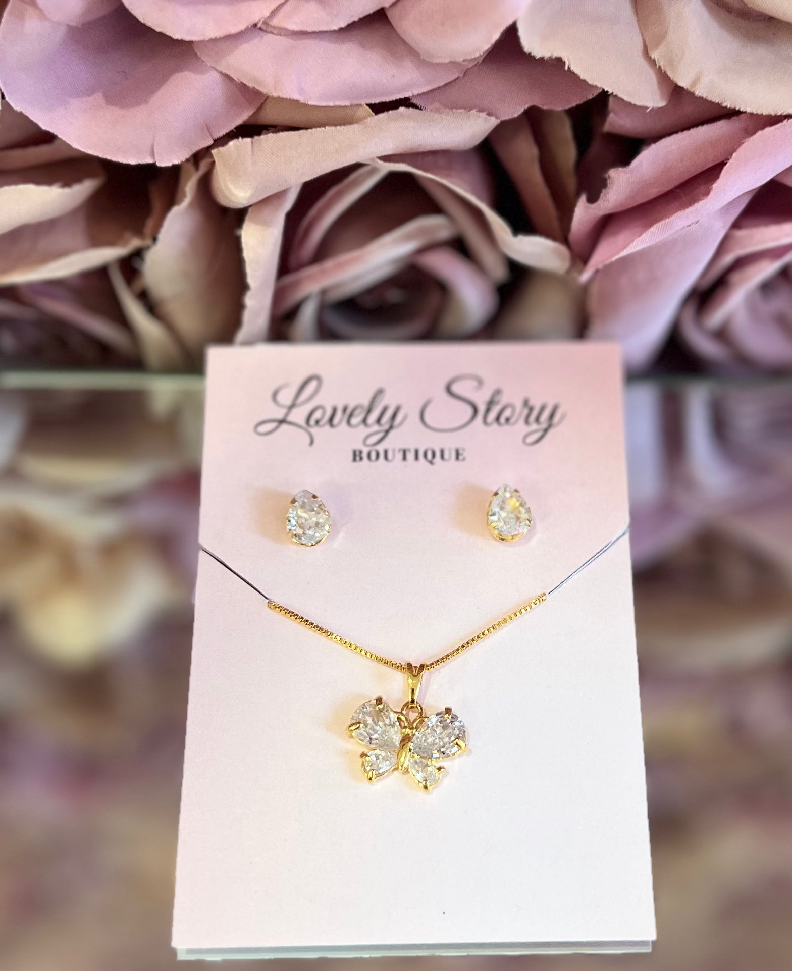 Crystal Butterfly Necklace and Earring Set