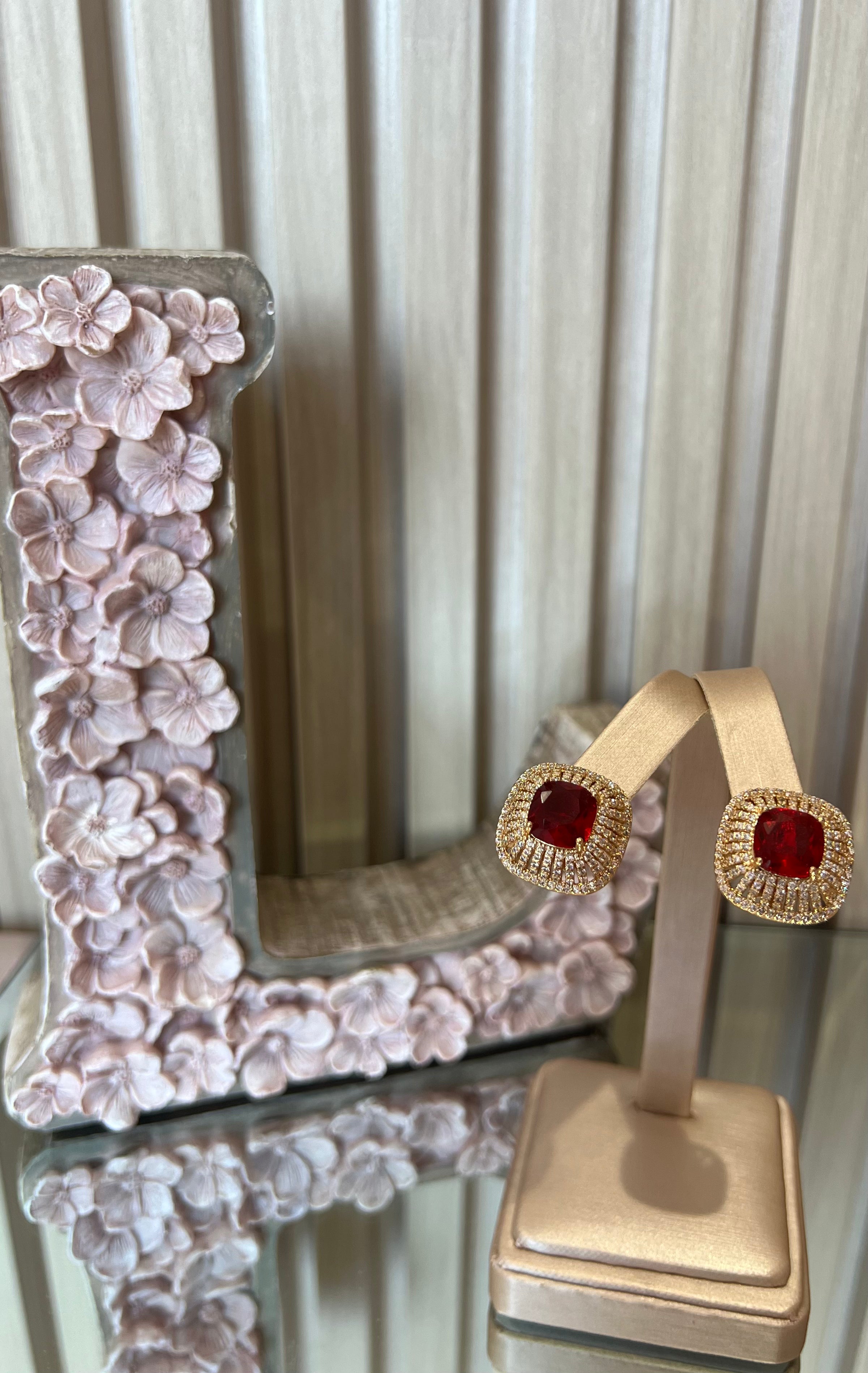 SQUARE CRYSTAL STUDDED WITH ZIRCONIA EARRINGS