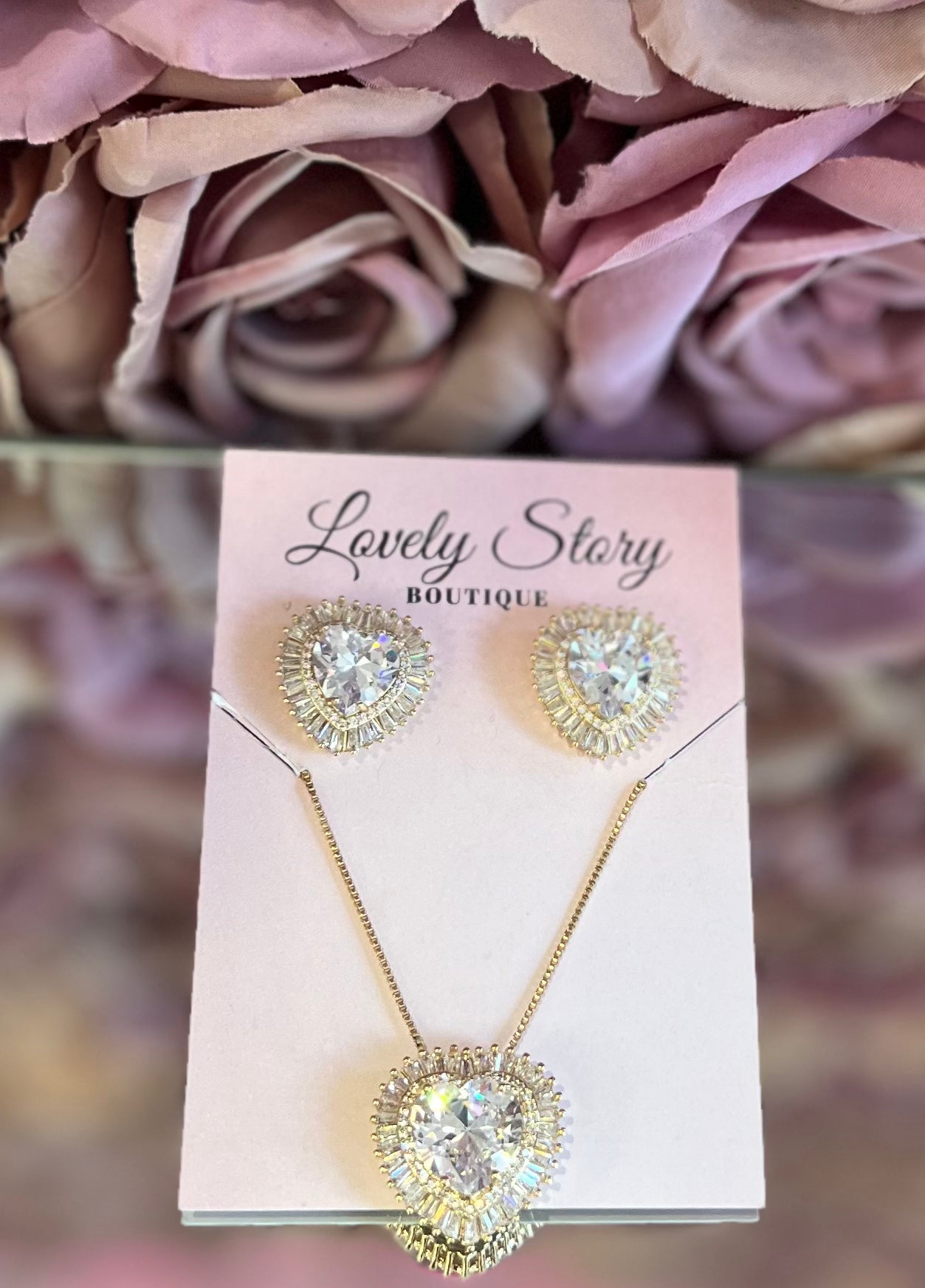 Halo Heart Necklace and Earrings Set