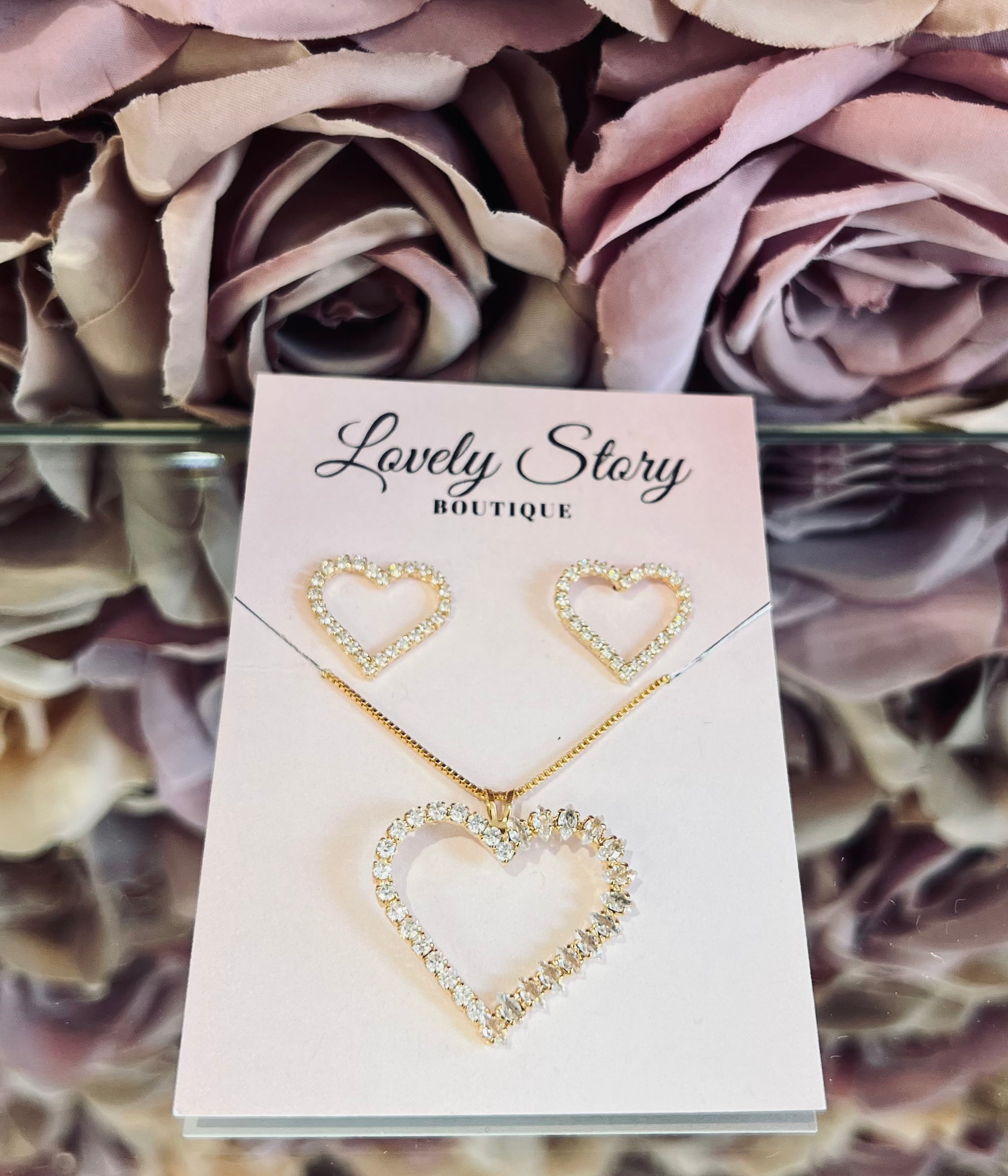 Zirconia Heart Necklace and Earrings Set