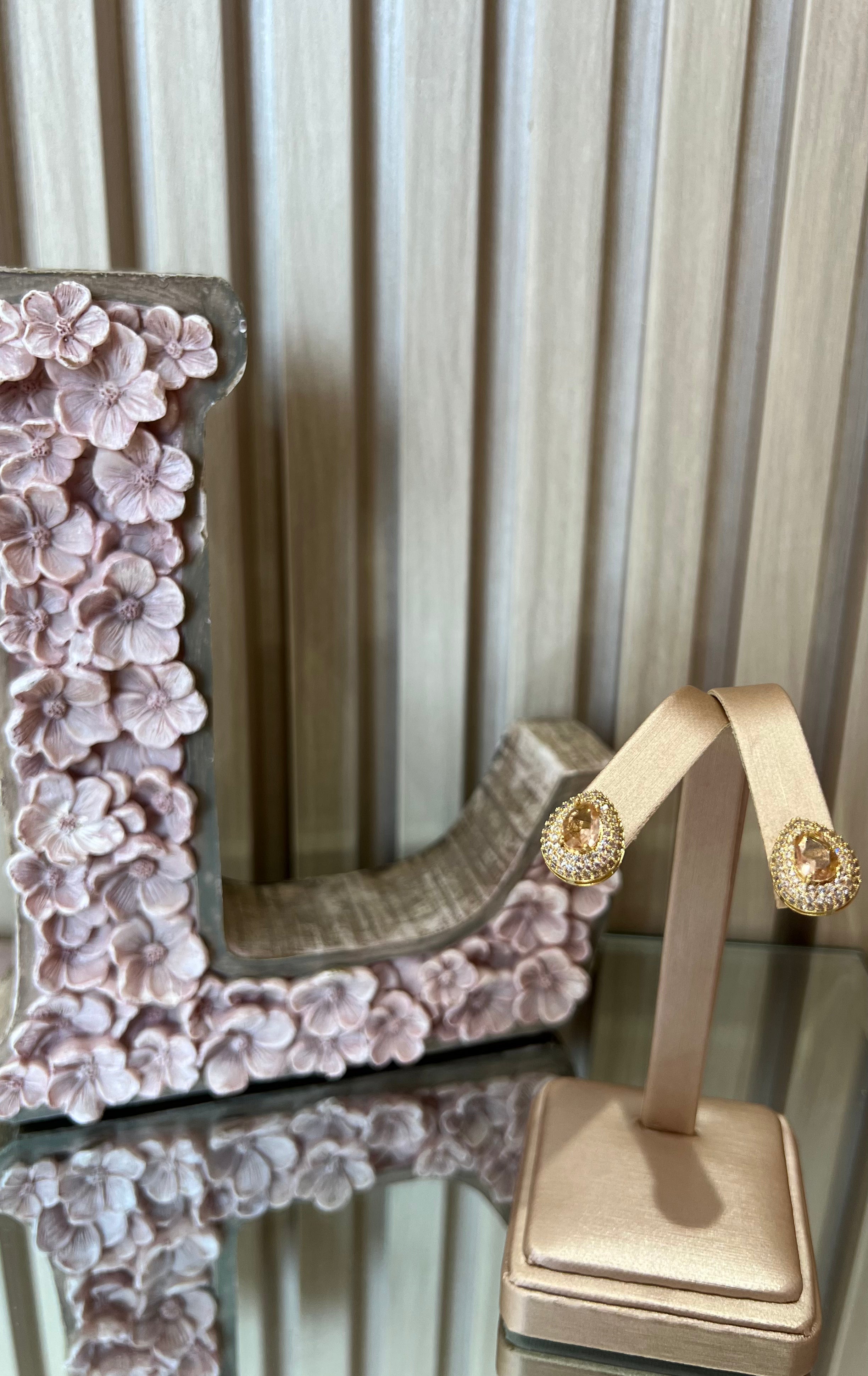 TEARDROP EARRING W/ CRYSTALS AND YELLOW GEMSTONE