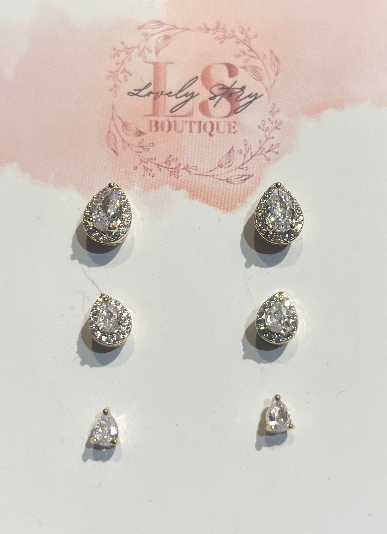 “TRIO” GOLD DIAMOND ZIRCONIA EARRING SET