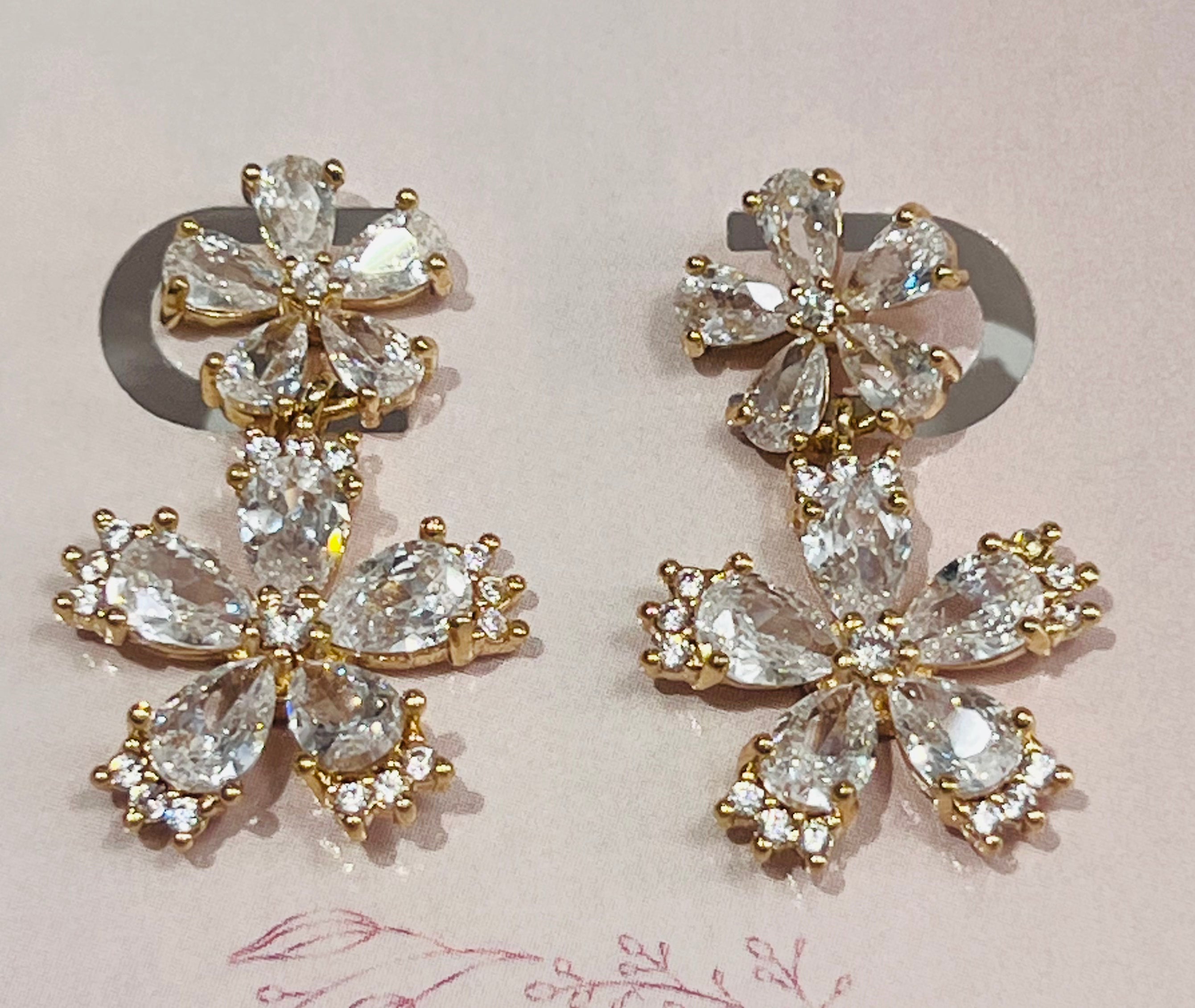 DOUBLE-DROP FLOWER EARRING W/ STONES