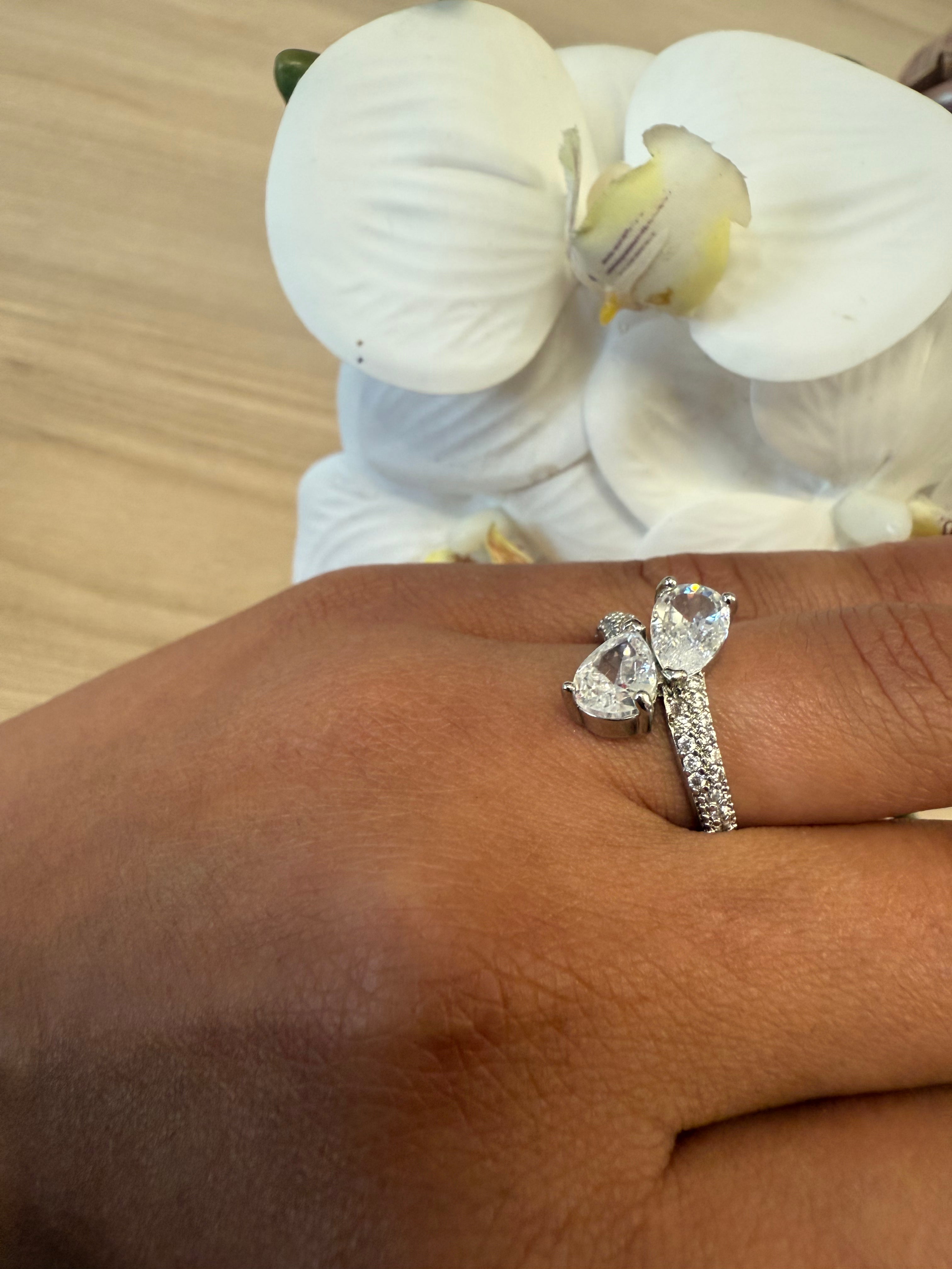 TWO-DROP ZIRCONIA RING