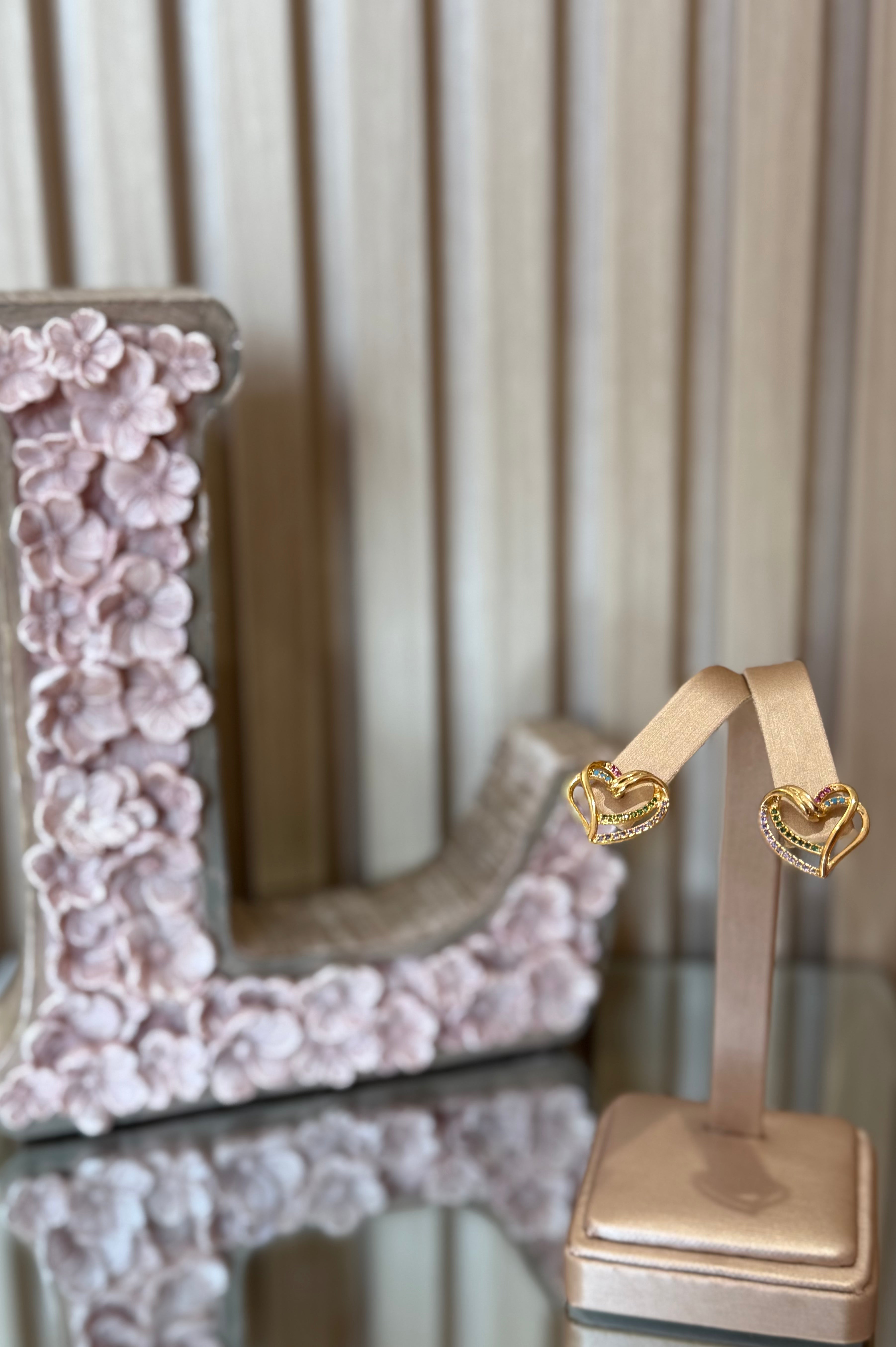 HEART EARRING W/ COLORFUL CRYSTALS