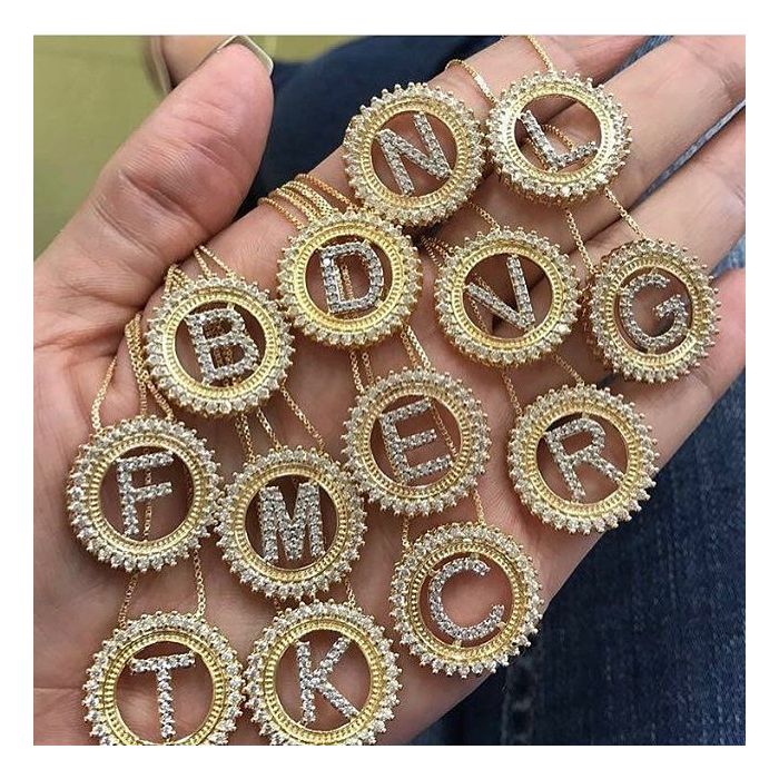 ENGRAVED INITIAL LETTER PENDANT WITH ZIRCONIA