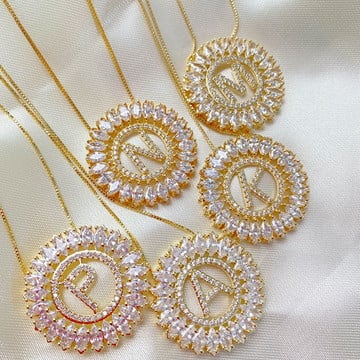 ENGRAVED INITIAL LETTER PENDANT WITH ZIRCONIA