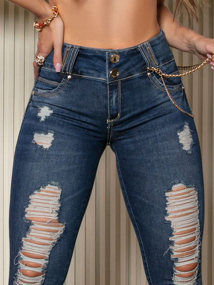 DESTROYED SKINNY PANTS SIDE CHAIN