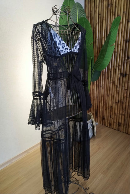 SARONG LONG TULE POÁ BLACK - LOVELY STORY BOUTIQUE